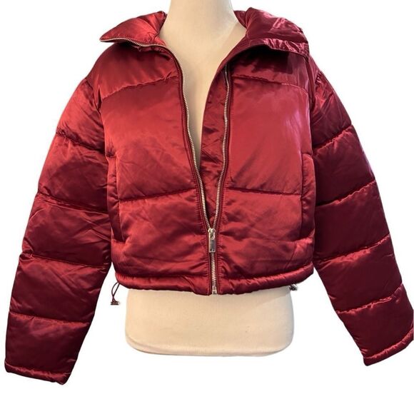 NWT 7 For All Mankind Metallic Crop Puffer Jacket - Picture 3 of 8